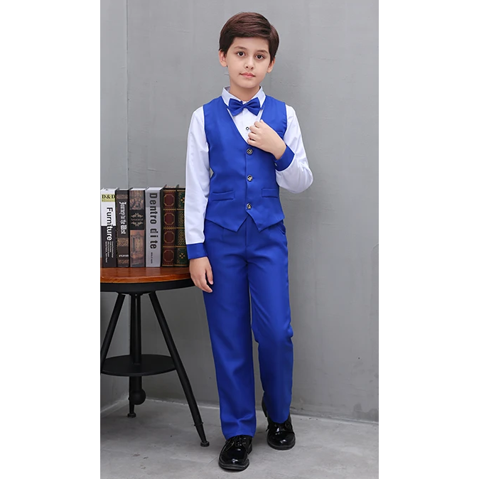 Combinaison et Ensemble de Mariage pour Garcon 3 pcs Veste Gilet Pantalons Costume Garçon d'honneur Ensemble Costard Enfant Costume Cérémonie 3-4 Ans Bleu Marine
