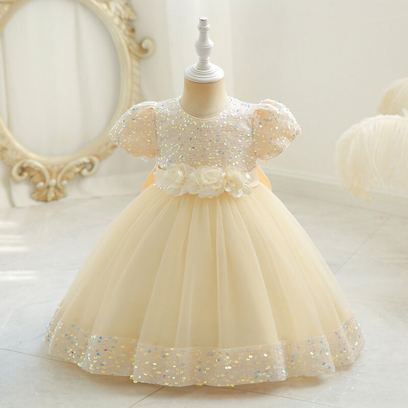 Robe De Baptême Bébé Fille Tulle à Fleurs - Robe De Princesse Sans Manches - Pour Anniversaire, Fête, Photo - Tailles 6M à 3 Ans