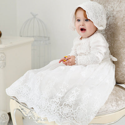 SOLDES - robe mariage baptême pour bébé blanc bleu ou blanc beige